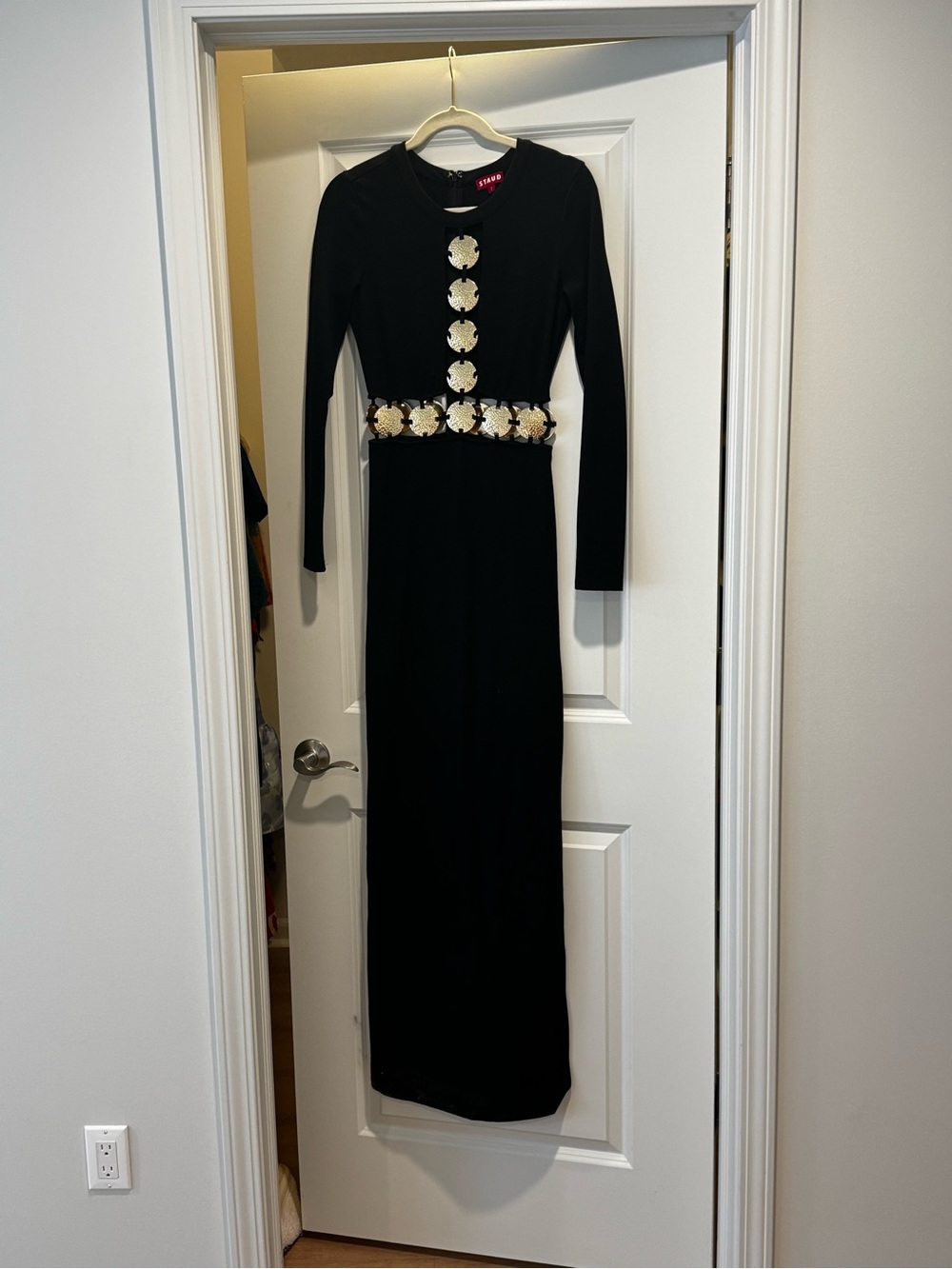 Staud Black Long-Sleeve Maxi Dress with Metallic Accent